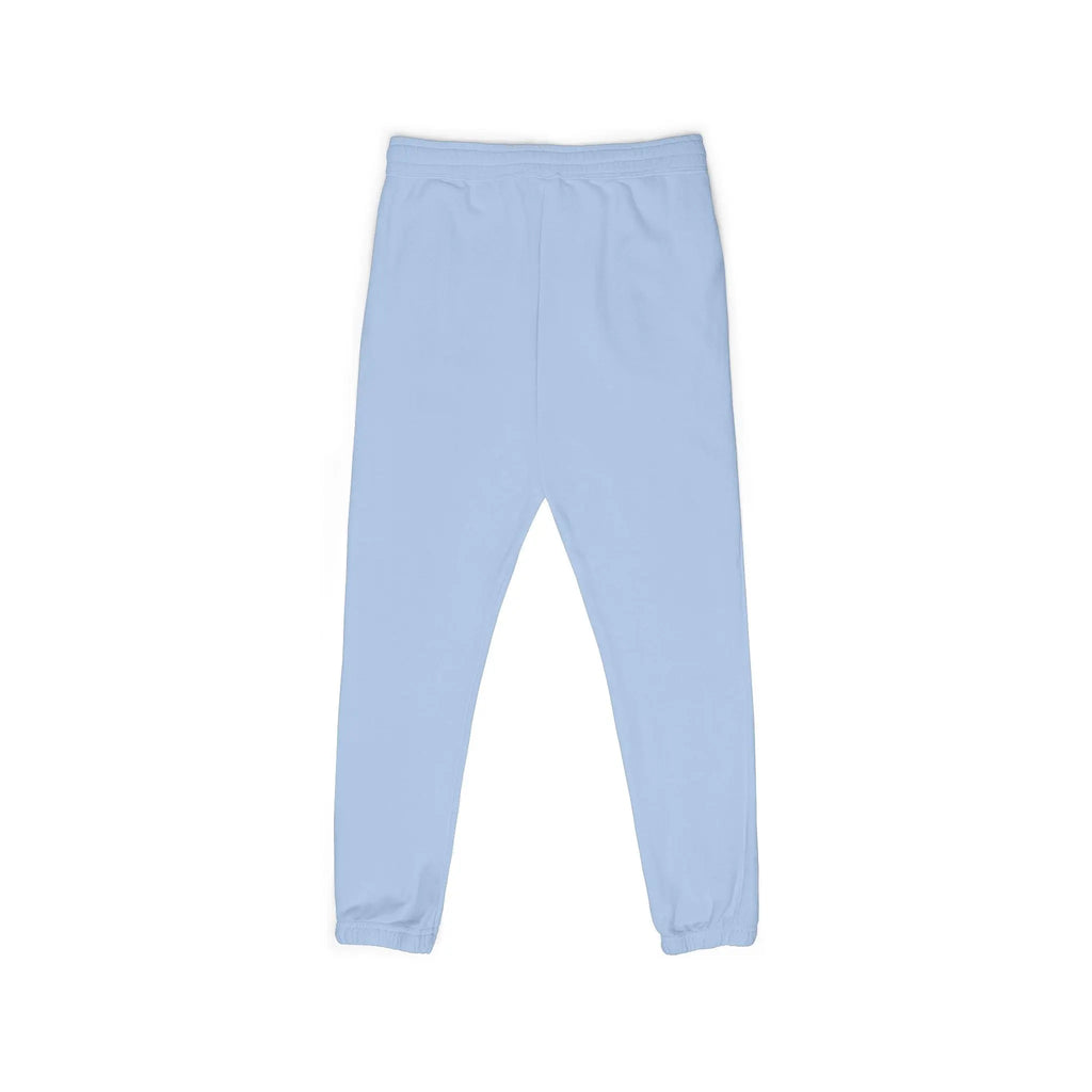 Light blue jogger pants made from soft, breathable cotton with elastic waistband and cuffs.