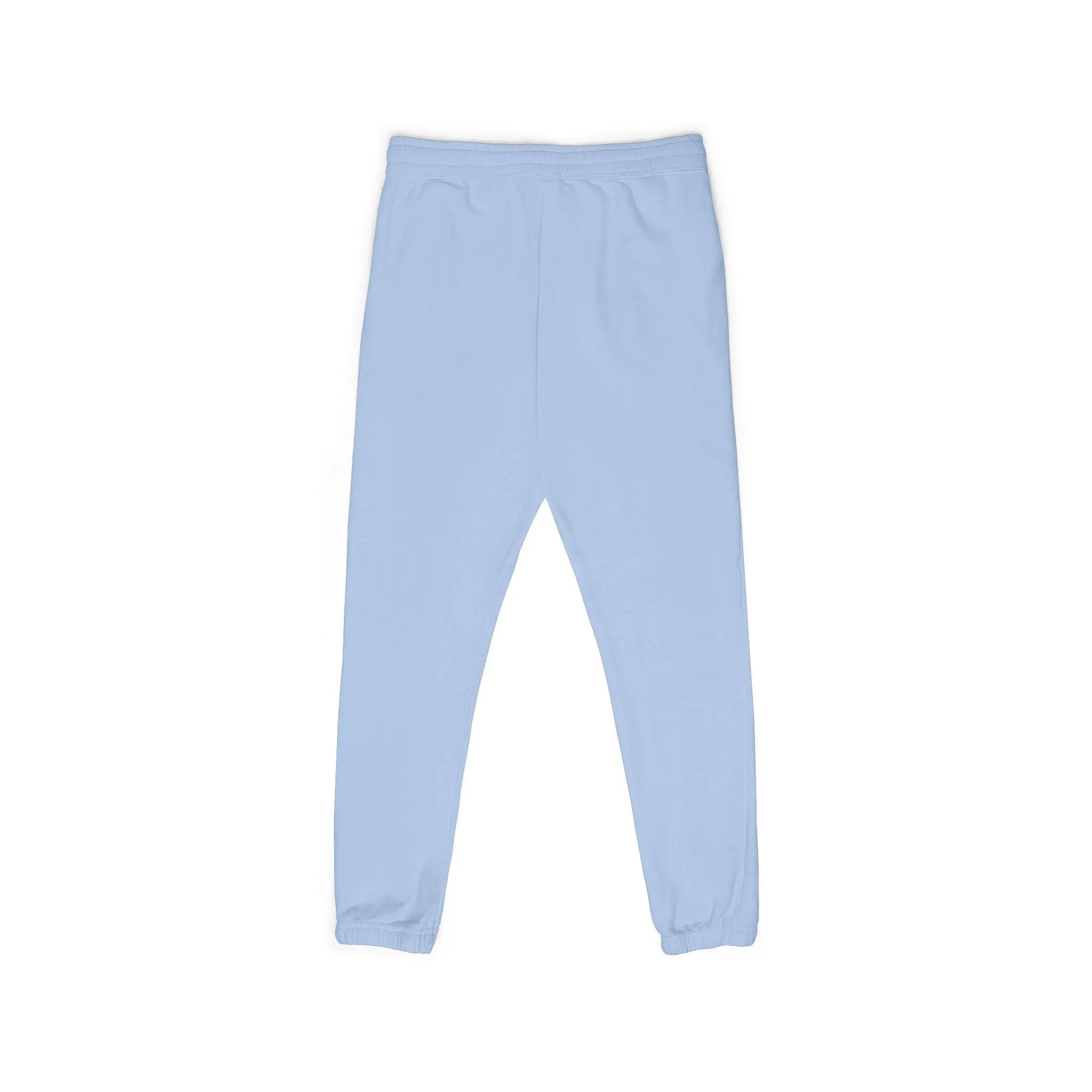 Light blue jogger pants made from soft, breathable cotton with elastic waistband and cuffs.
