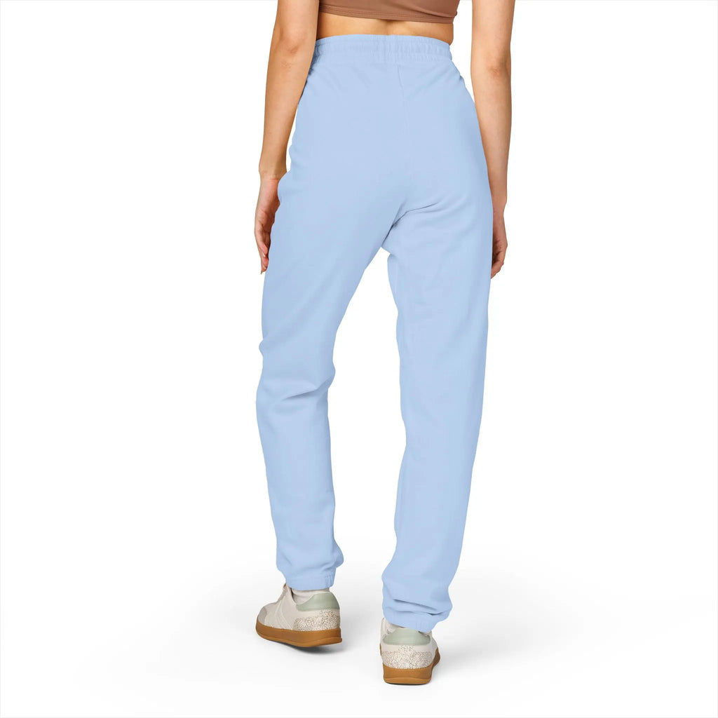 Women's light blue sweatpants with elastic waistband and jogger fit, perfect for casual wear.
