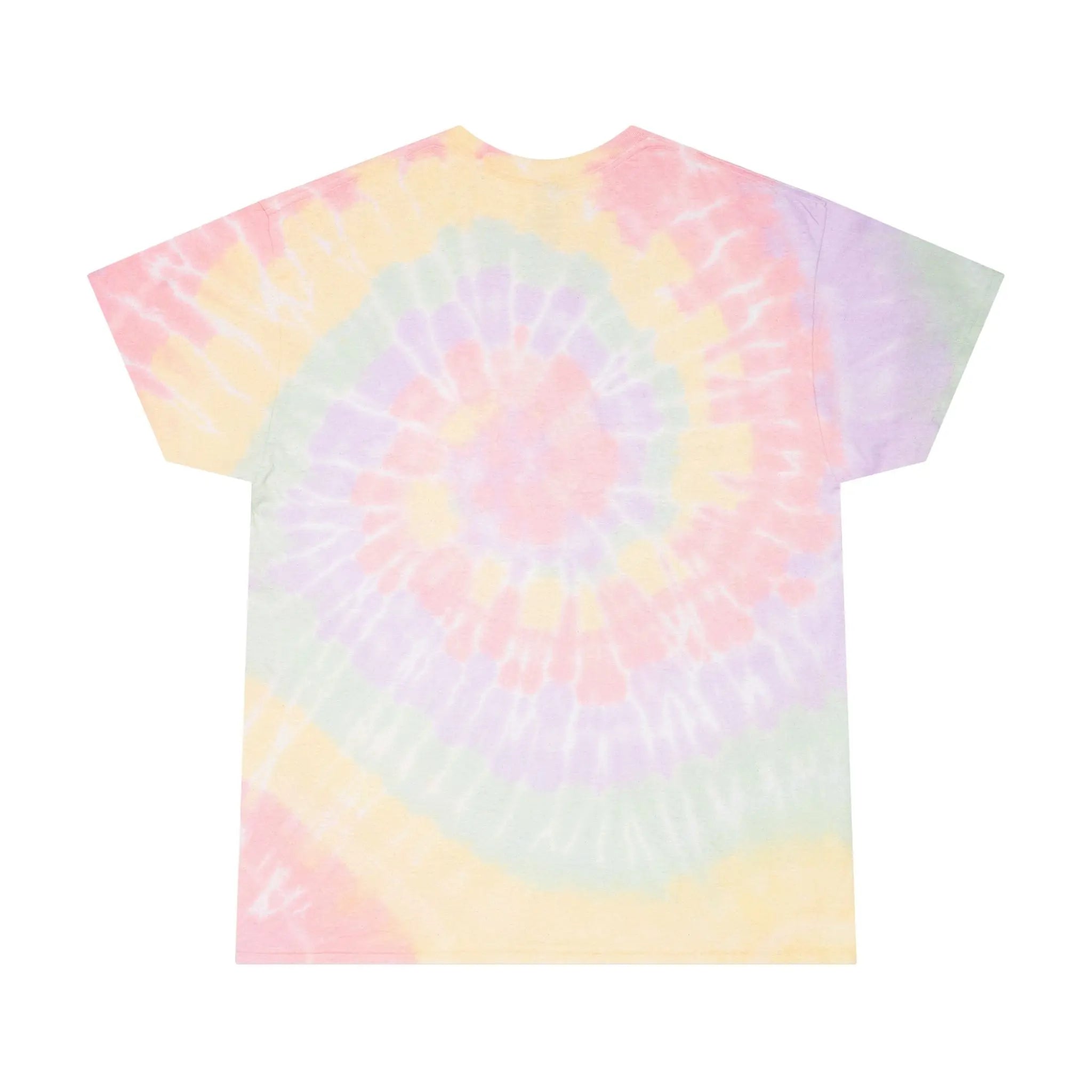Pastel tie-dye t-shirt in soft cotton, featuring a spiral design with pink, yellow, and lavender colors.