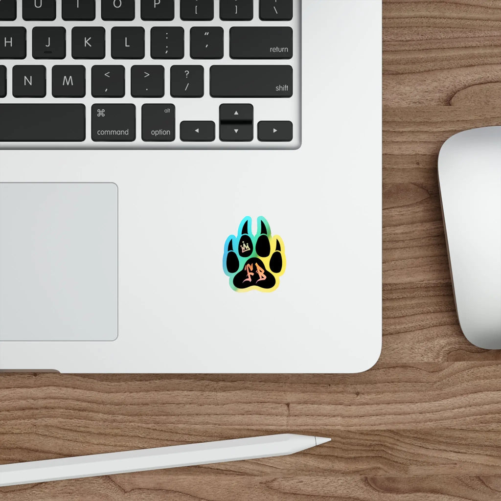 Colorful paw print sticker, perfect for decorating laptops, featuring vibrant colors and a glossy finish.