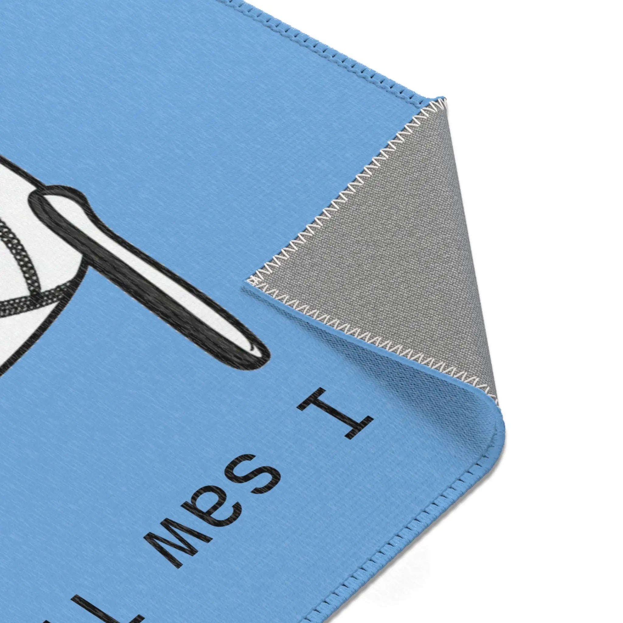 Blue mouse pad with fun graphic text design, durable material, ideal for home or office use.
