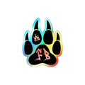 Colorful paw print sticker, featuring black and rainbow design, perfect for pet lovers and decor.