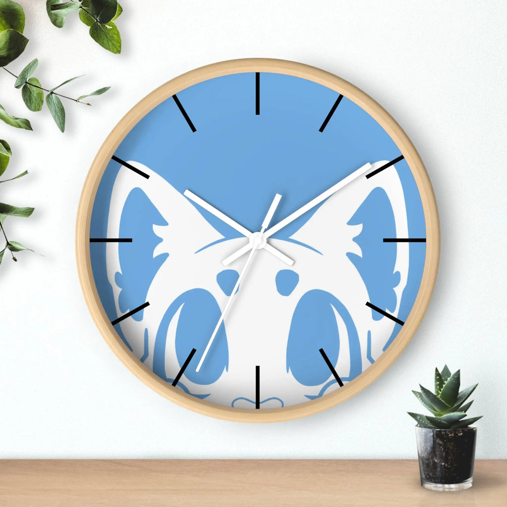 Light blue wall clock featuring a cat design, bamboo frame, modern minimalist style.