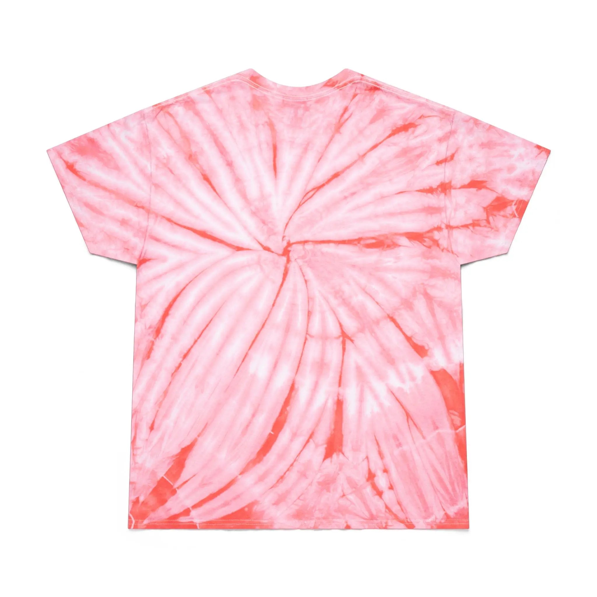 Pink tie-dye t-shirt with a spiral pattern, made from soft cotton fabric, perfect for casual wear.
