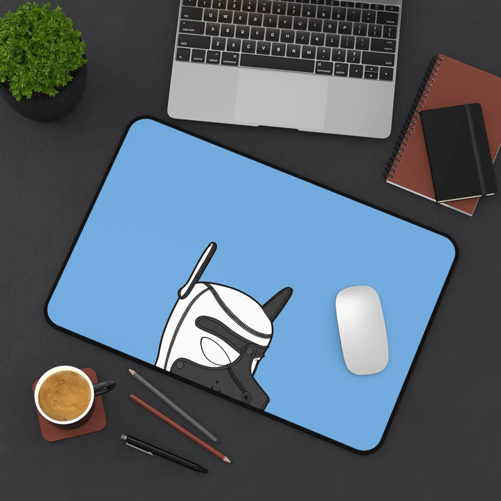 Colorful mouse pad featuring a stylized character design on a blue background, perfect for gaming.