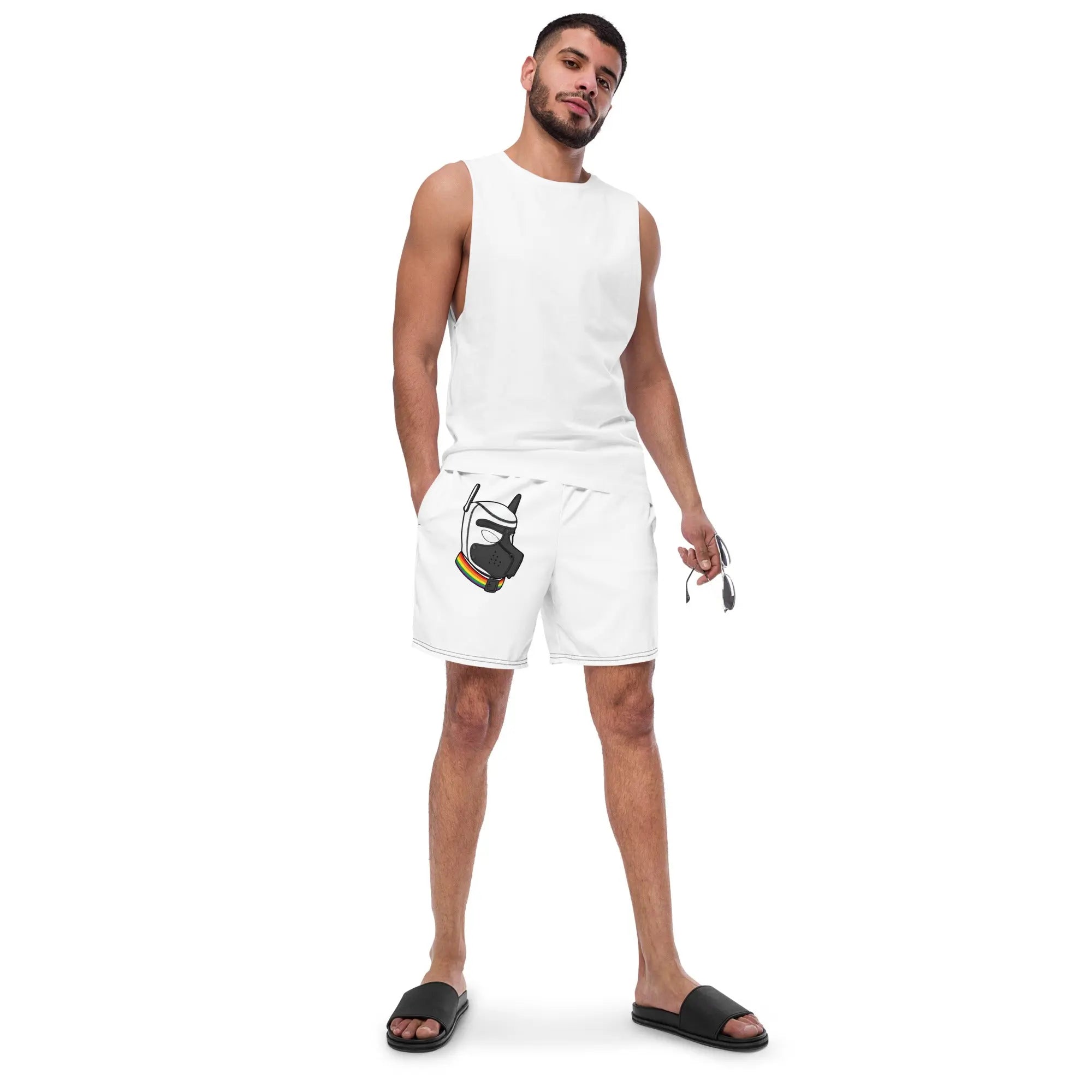 Men's white tank top and shorts set with graphic print, perfect for summer casual wear.