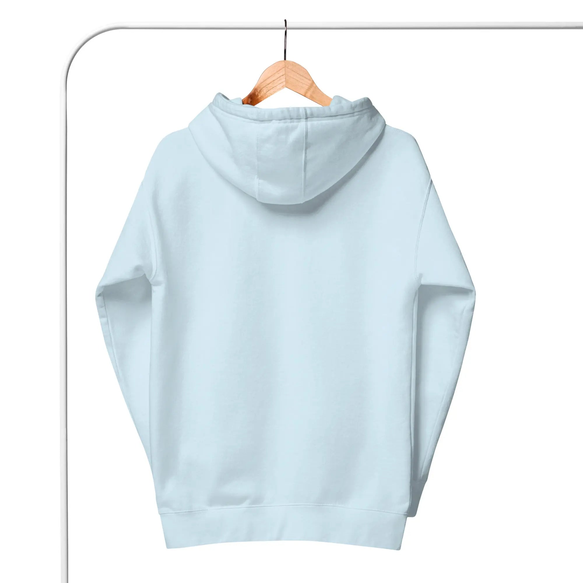 Light blue unisex hoodie made of soft, breathable cotton, perfect for a cozy, casual look.