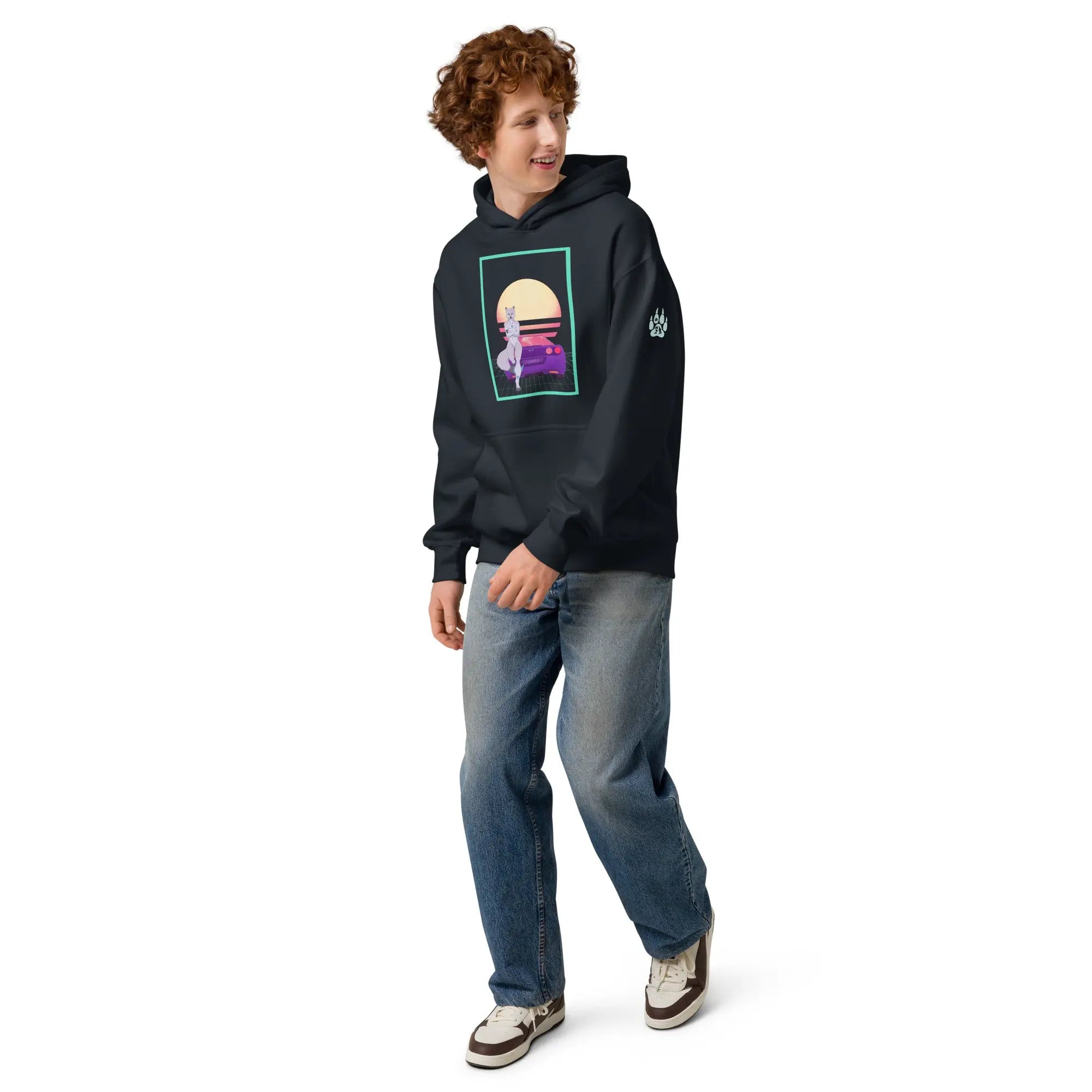 Men's black hoodie featuring a colorful unicorn graphic, made from soft, durable fabric for comfort.