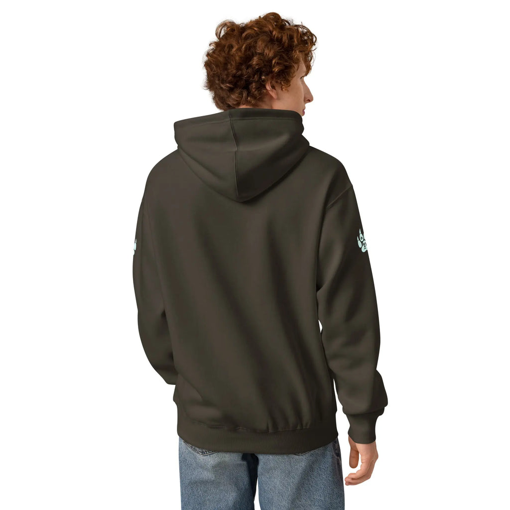 Men's dark brown hoodie with logo, soft material, perfect for casual wear and layering.