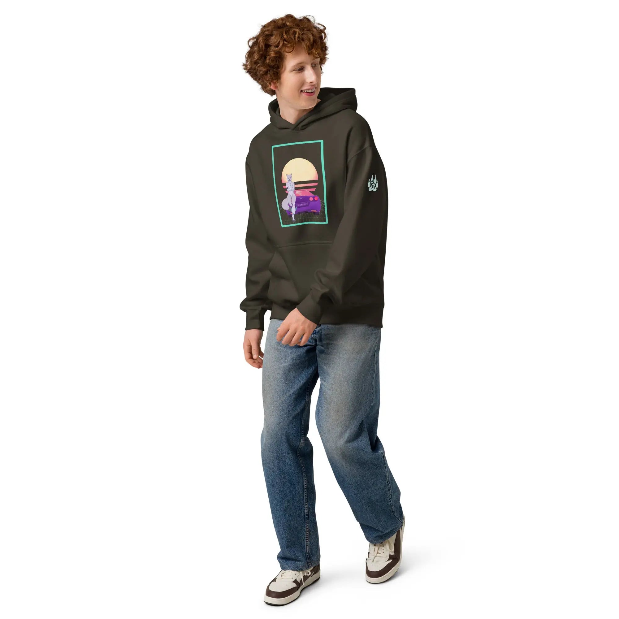 Men's black hoodie featuring colorful unicorn graphic, casual style, perfect for everyday wear.