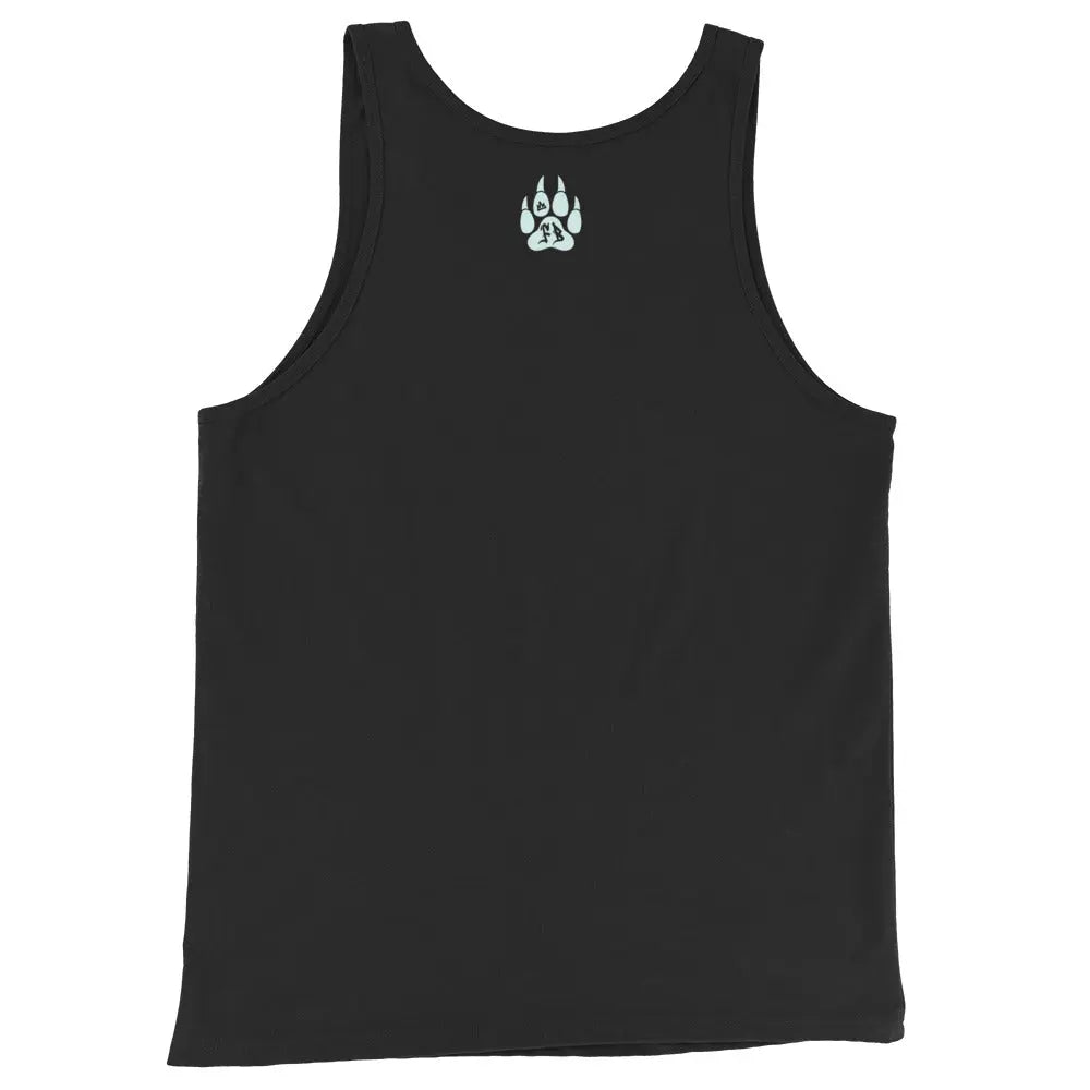 Black tank top featuring a subtle paw print design, perfect for casual wear or workouts.