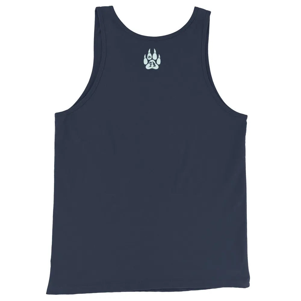 Men's navy blue tank top with a paw print logo, soft material, perfect for casual wear or workouts.