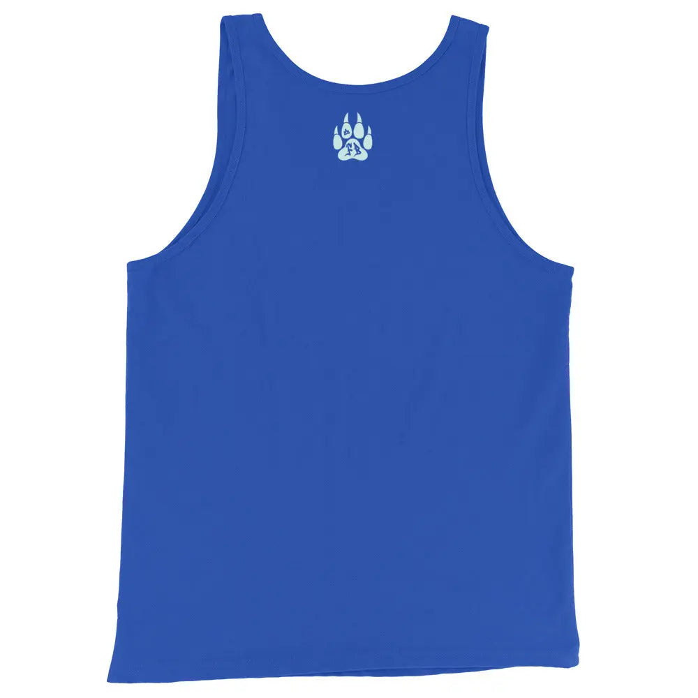 Men's blue tank top featuring a paw print design, perfect for casual wear and outdoor activities.