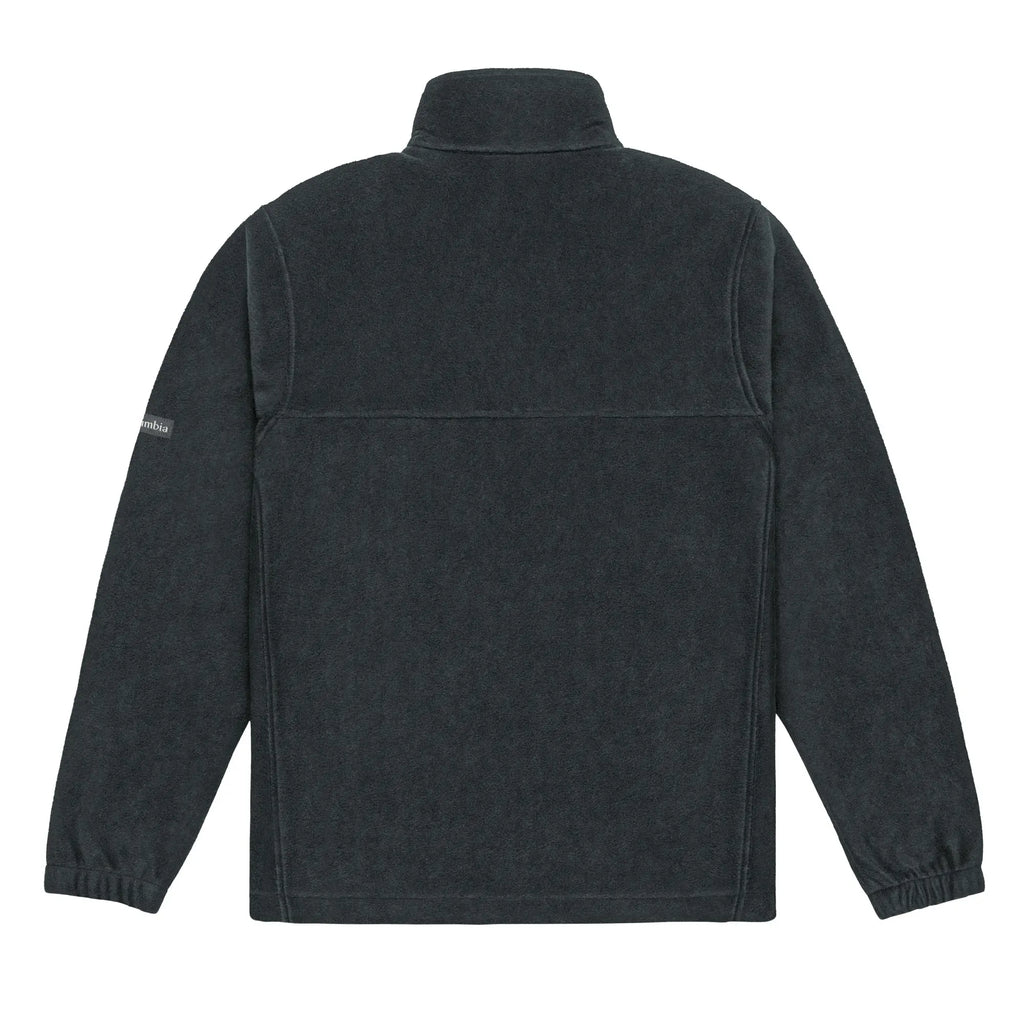 Men's Columbia fleece jacket in dark gray, featuring a high collar and elastic cuffs for comfort.