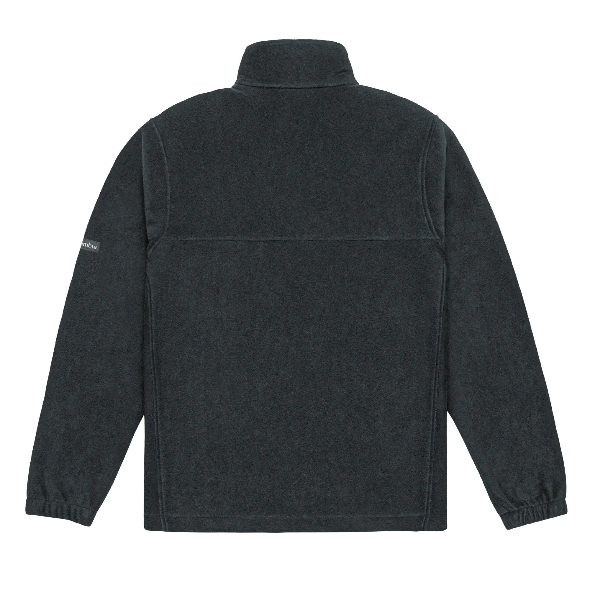 Men's Columbia fleece jacket in dark gray, featuring a high collar and elastic cuffs for comfort.
