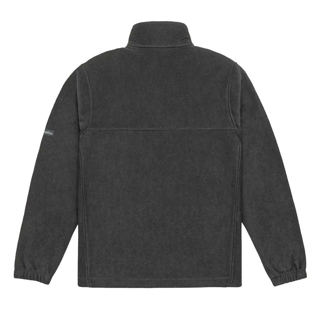 Men's charcoal fleece jacket with a high collar and long sleeves, ideal for warmth and comfort.